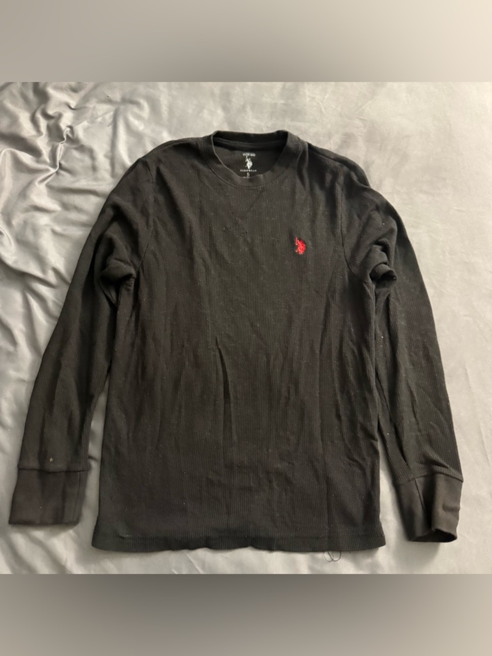 U.S. Polo Assn. Black Long-Sleeve Thermal Shirt with Red Logo